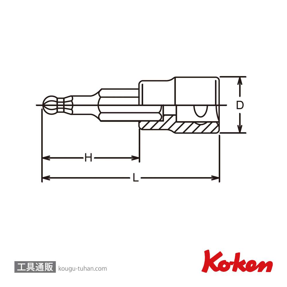 コーケン 3011M.120-6 3/8"ヘックスビットソケット(ボールポイント)の画像