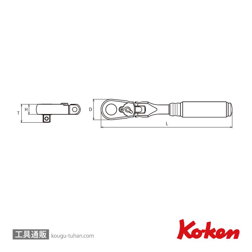 コーケン 3726Z-280 Z-EAL 3/8"首振ラチェットハンドル(ロング)の画像