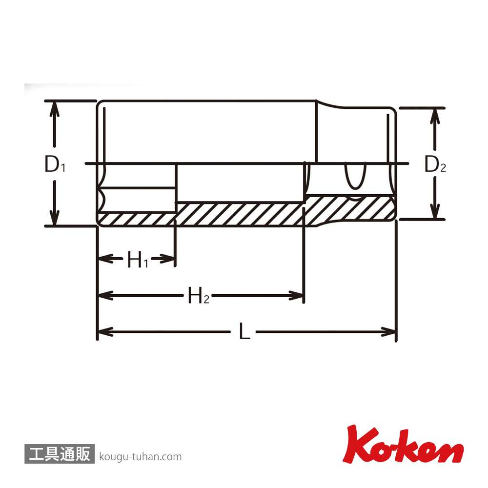 コーケン 6300M-38 3/4"6角ディープソケット 38mmの画像