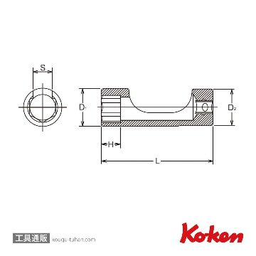 コーケン 3300FN-19 3/8"フレアナットソケット 19mmの画像