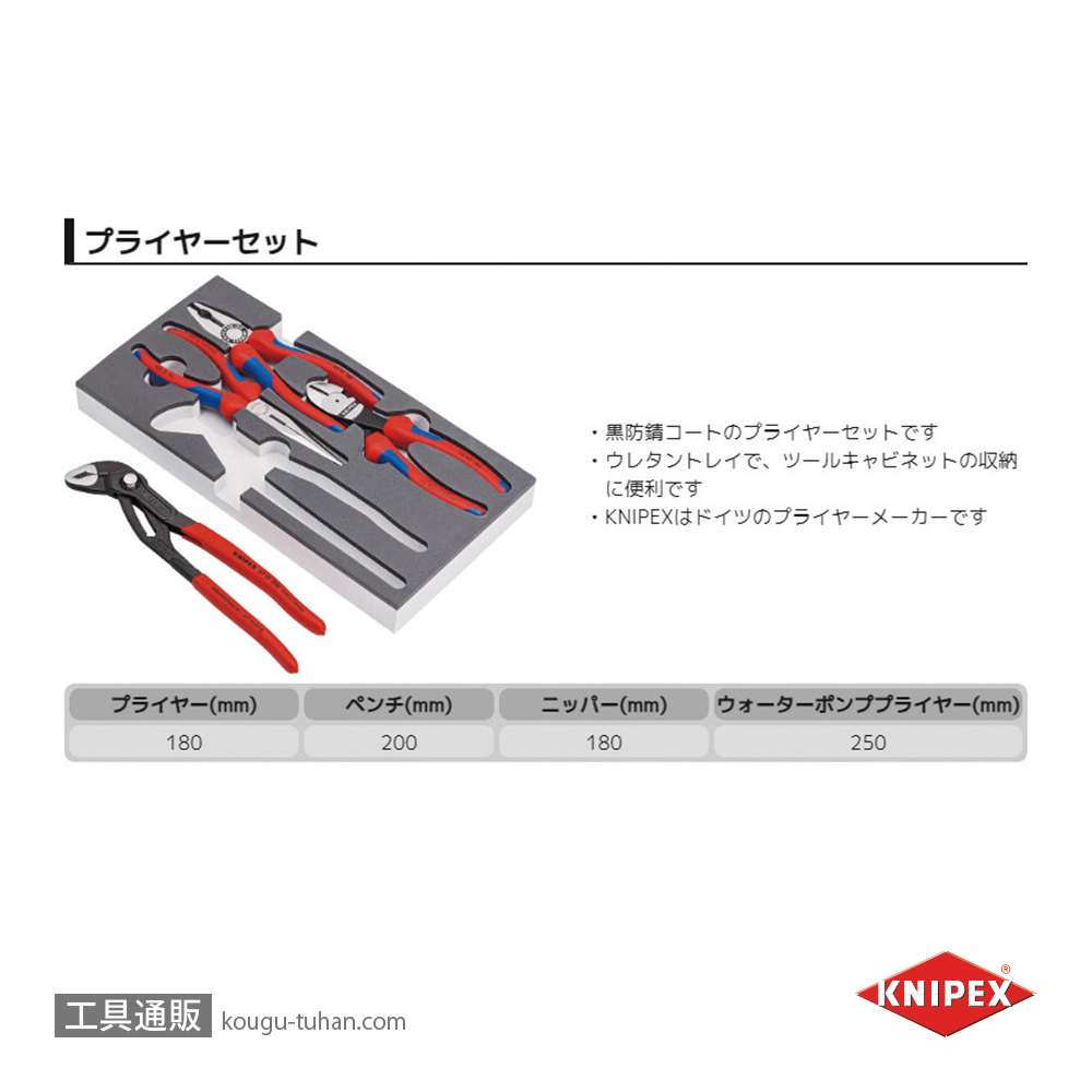 KNIPEX 002001V15 プライヤーセット ウレタントレイ入りの画像