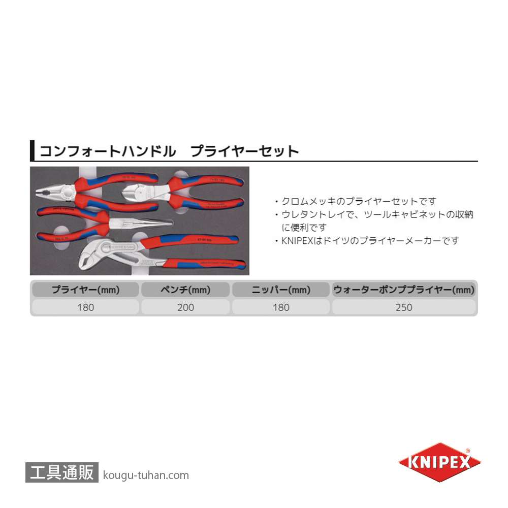 KNIPEX 002001V17 プライヤーセット ウレタントレイ入りの画像