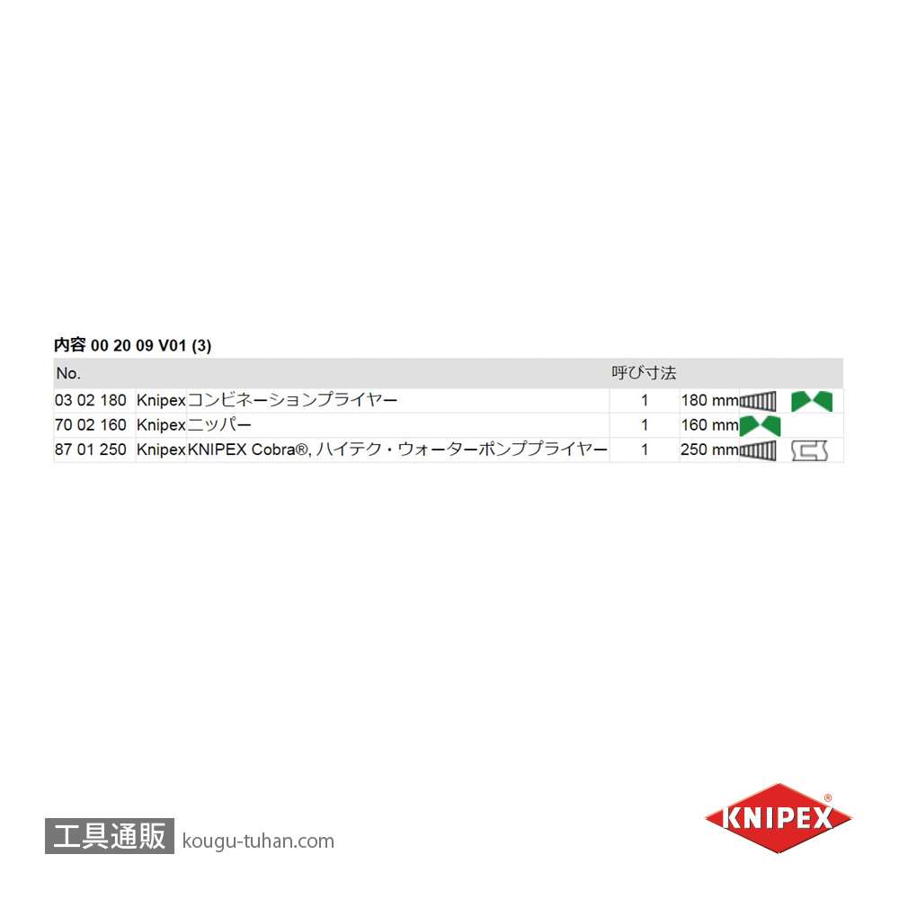 KNIPEX 002009V01 プライヤーセットの画像