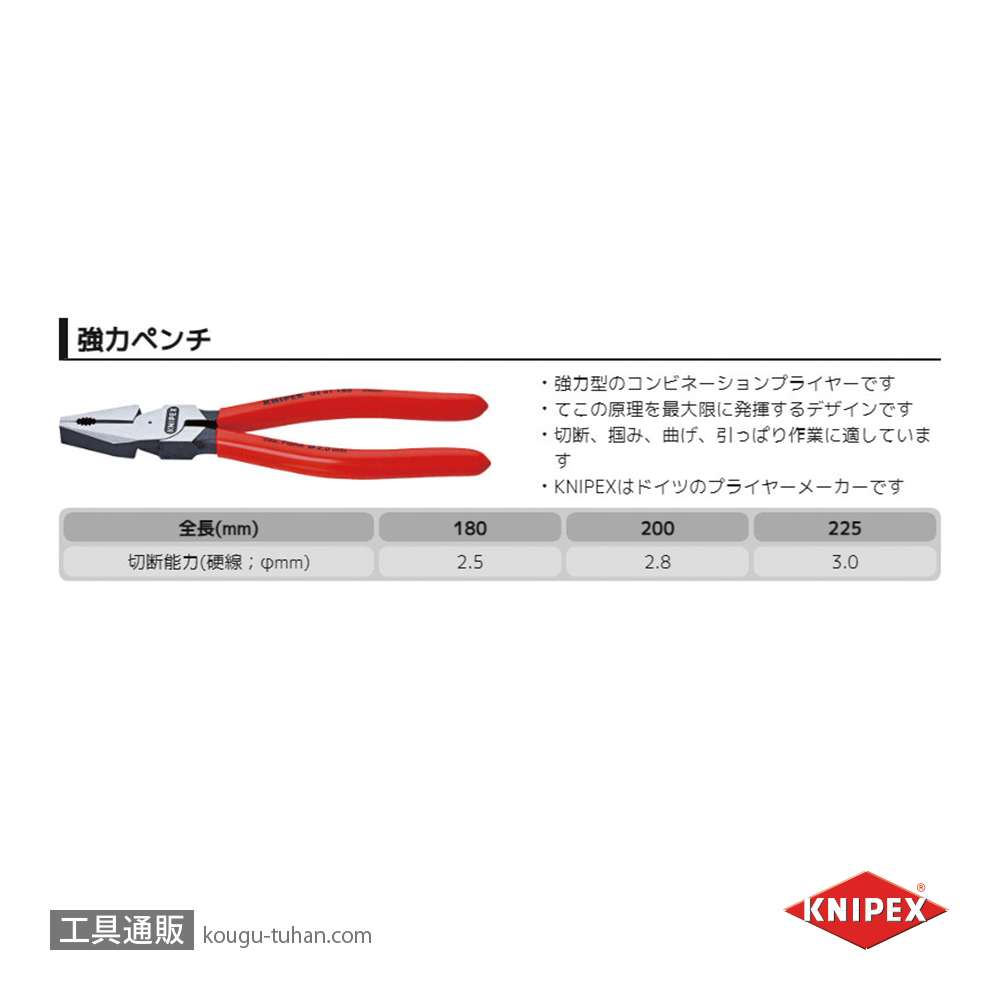 KNIPEX 0201-200 強力型ペンチの画像
