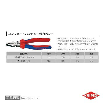 KNIPEX 0202-180 強力型ペンチの画像