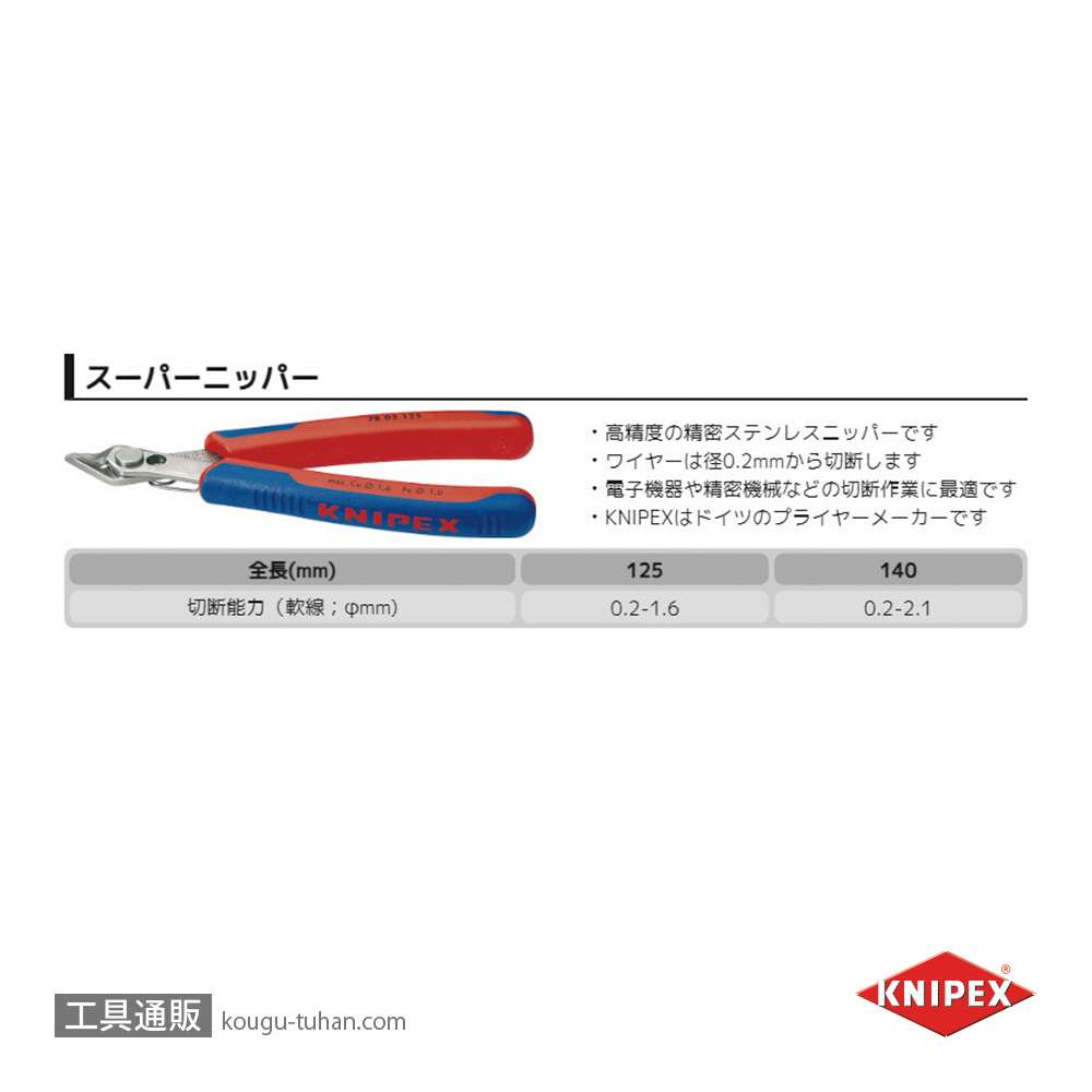 KNIPEX 7803-140SB スーパーニッパーINOX XL (SB)の画像