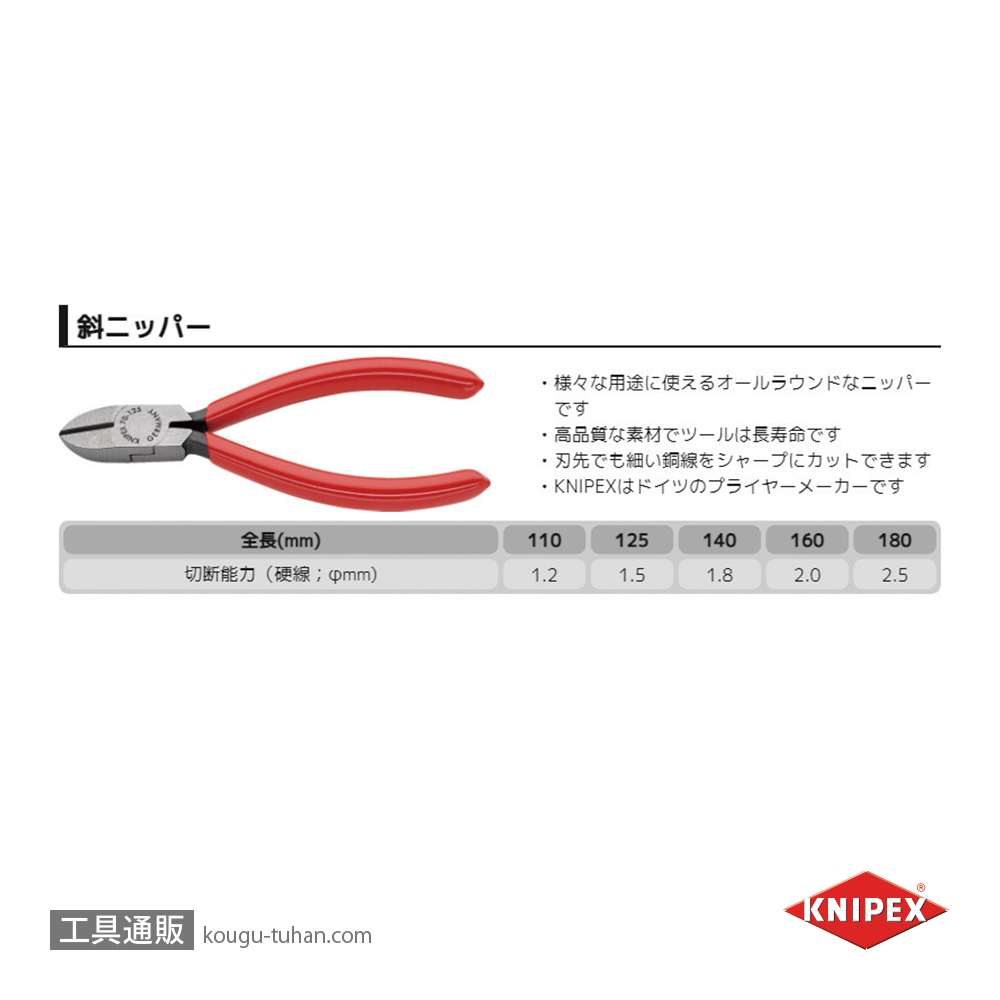 KNIPEX 7001-125SB 斜ニッパー (SB)の画像