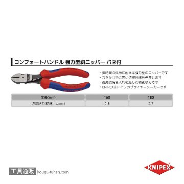 KNIPEX 7412-160 バネ付強力型斜ニッパーの画像