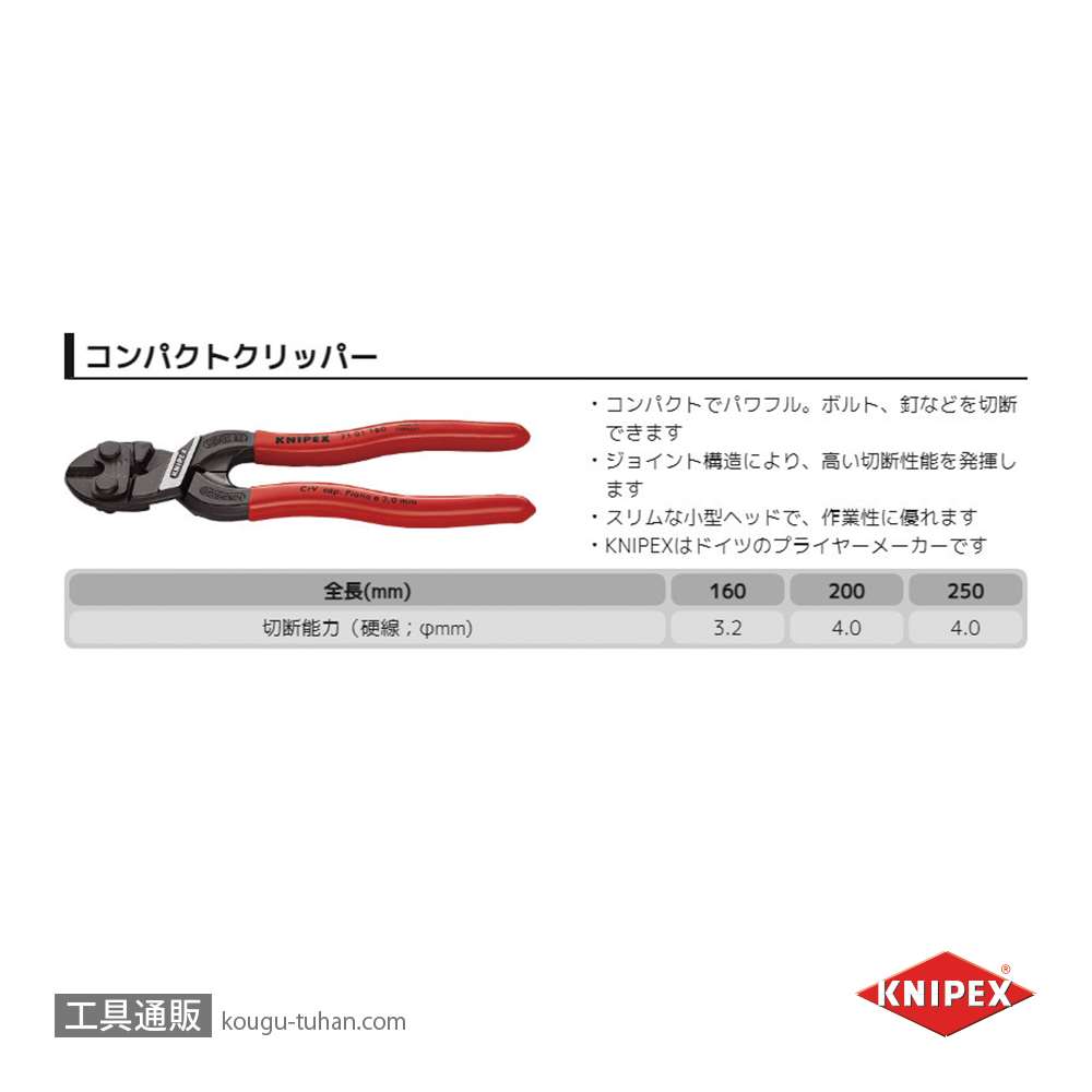 KNIPEX 7101-200SB 小型クリッパー (SB)の画像