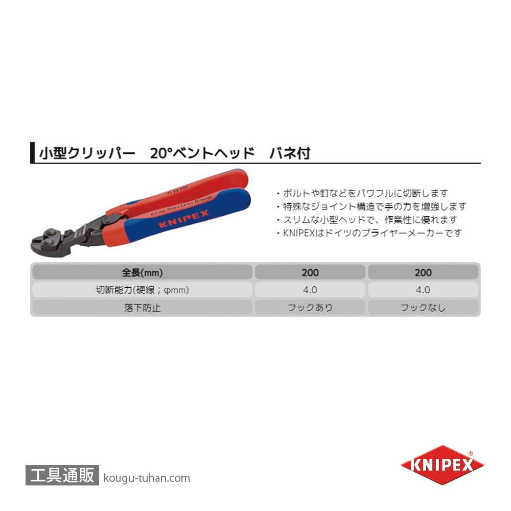 KNIPEX 7122-200 小型クリッパー ベントヘッド バネ付の画像