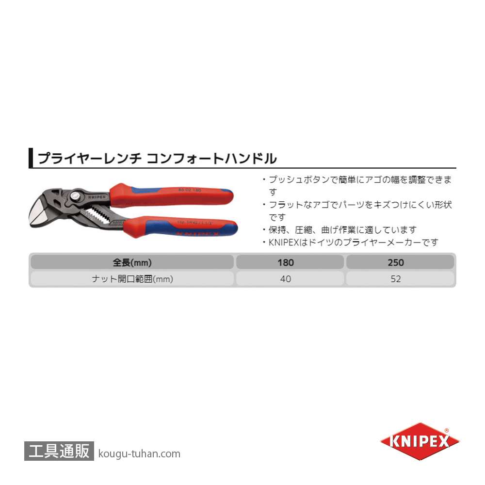 KNIPEX 8602-250 プライヤーレンチの画像