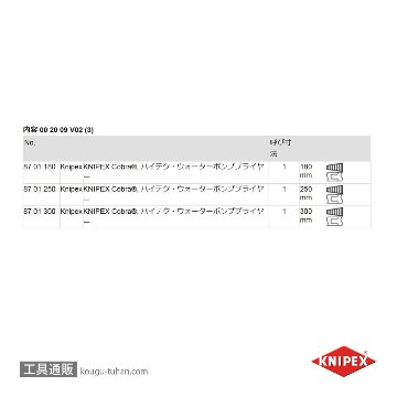 KNIPEX 002009V02 コブラ3本セット 180/250/300の画像
