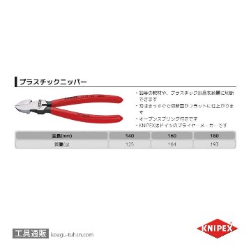 KNIPEX 7201-160SB プラスチック用ニッパー (SB)の画像