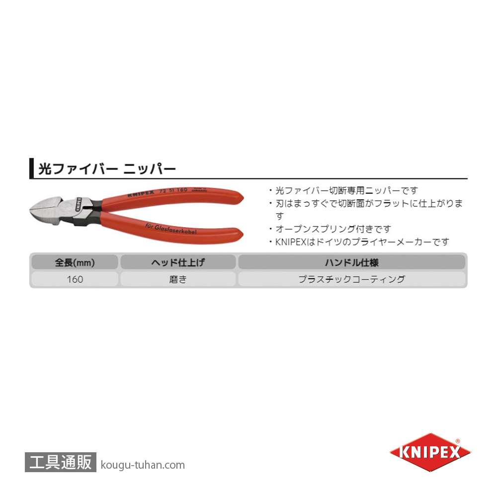 KNIPEX 7251-160 光ファイバー用ニッパーの画像