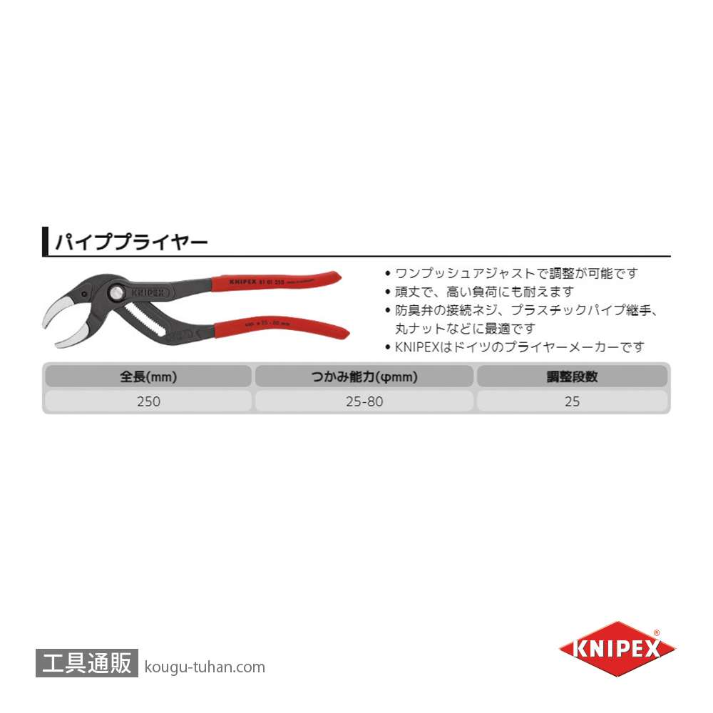 KNIPEX 8101-250 パイププライヤーの画像