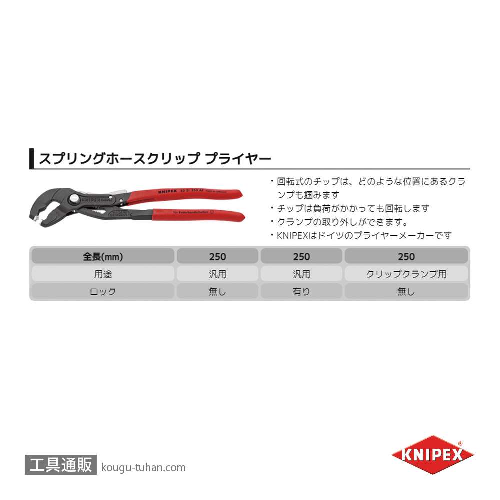KNIPEX 8551-250CSB ホースクリッププライヤーの画像