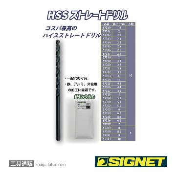 SIGNET 57310 HSSストレートドリル 1.5mm 10本パック SKH51の画像