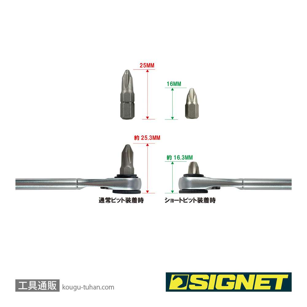 SIGNET 28274 1/4DR 13PCS ショートビットソケット ミニラチェセットの画像