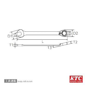 KTC MSR2A-12 13°オフセットラチェットコンビネーションの画像