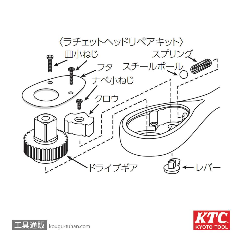 KTC BR3E-K (9.5SQ)ラチェットヘッドリペアキットの画像