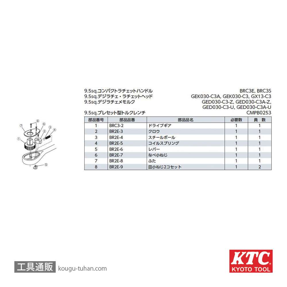 KTC BRC3S-S (9.5SQ)コンパクトショートラチェット (パック)の画像