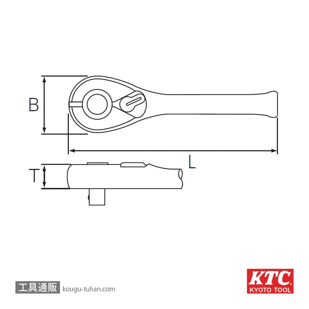KTC BR2S-S (6.3SQ)ショートラチェットハンドル (パック)の画像