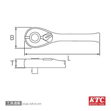 KTC BR2S-S (6.3SQ)ショートラチェットハンドル (パック)の画像