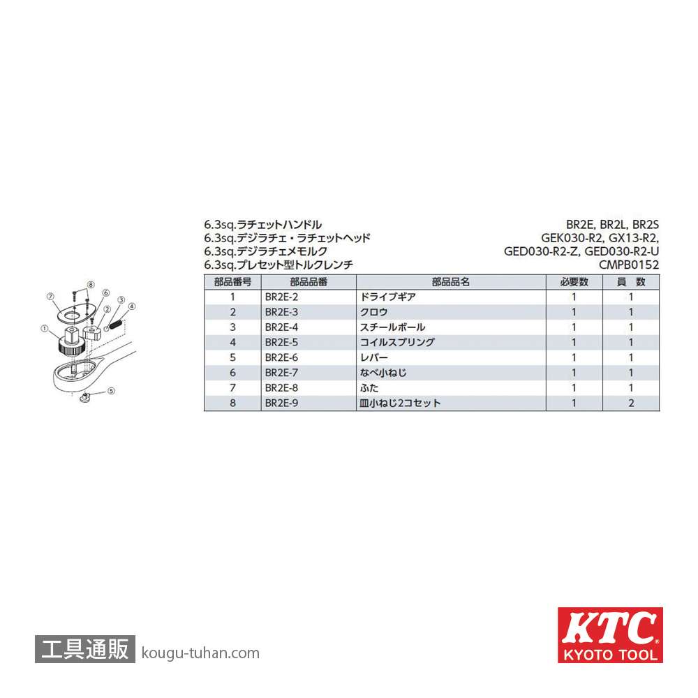 KTC BR2L-S (6.3SQ)ロングラチェットハンドル (パック)の画像