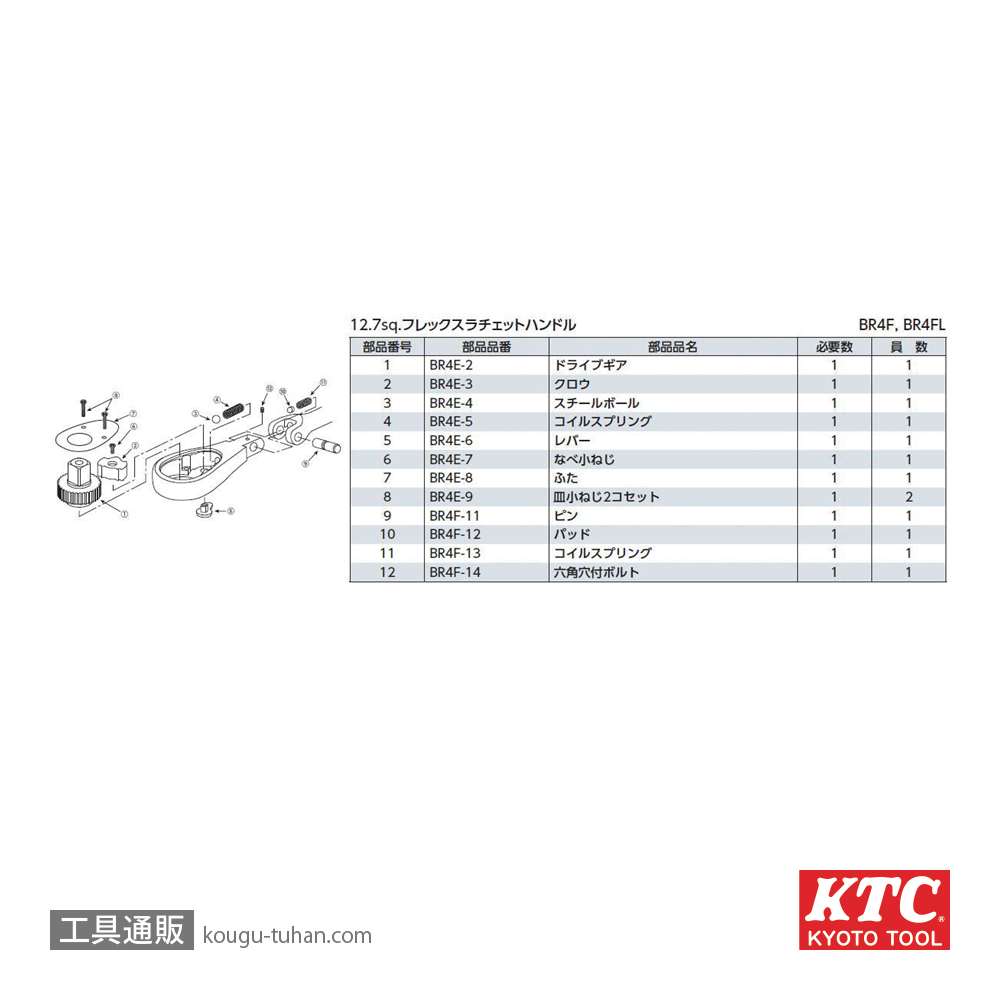 KTC BR4FL (12.7SQ)フレックスロングラチェットの画像