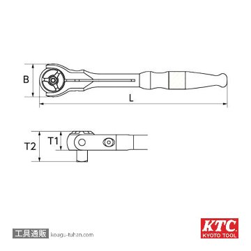 KTC BRSW3L (9.5SQ)ロングスイベルラチェットハンドルの画像