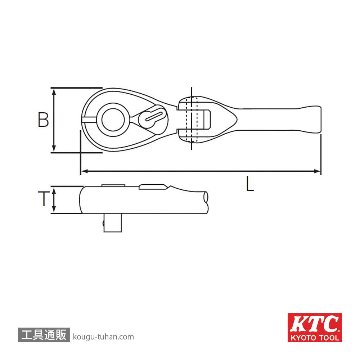 KTC BR2FS-S (6.3SQ)フレックスショートラチェット(パック)の画像