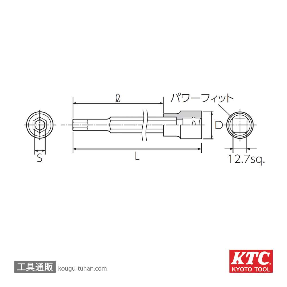 KTC BT4-3/8L (12.7SQ)ロングヘキサゴンビットソケットの画像
