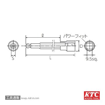 KTC BT3-7/32BPL 9.5SQ ロングボールヘキサゴンビットソケットの画像