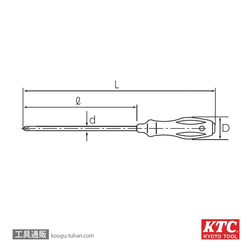 KTC PDDZ-2 樹脂柄ドライバ ロング丸軸 クロスの画像