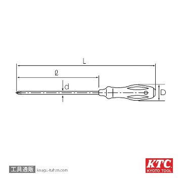 KTC PDDZ-2 樹脂柄ドライバ ロング丸軸 クロスの画像