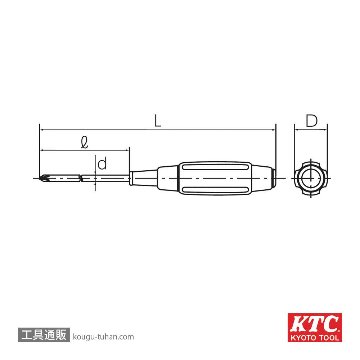 KTC D12P2-2 木柄ドライバ クロス貫通タイプの画像