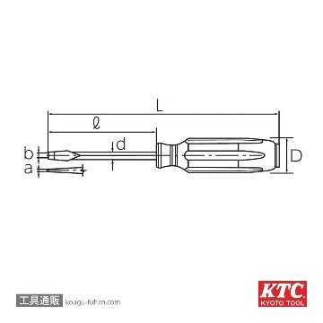KTC MDD1-150 樹脂柄ドライバ マイナス 貫通の画像