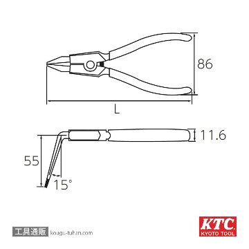 KTC SOP-172LL 曲型ロングスナップリングプライヤ軸用の画像