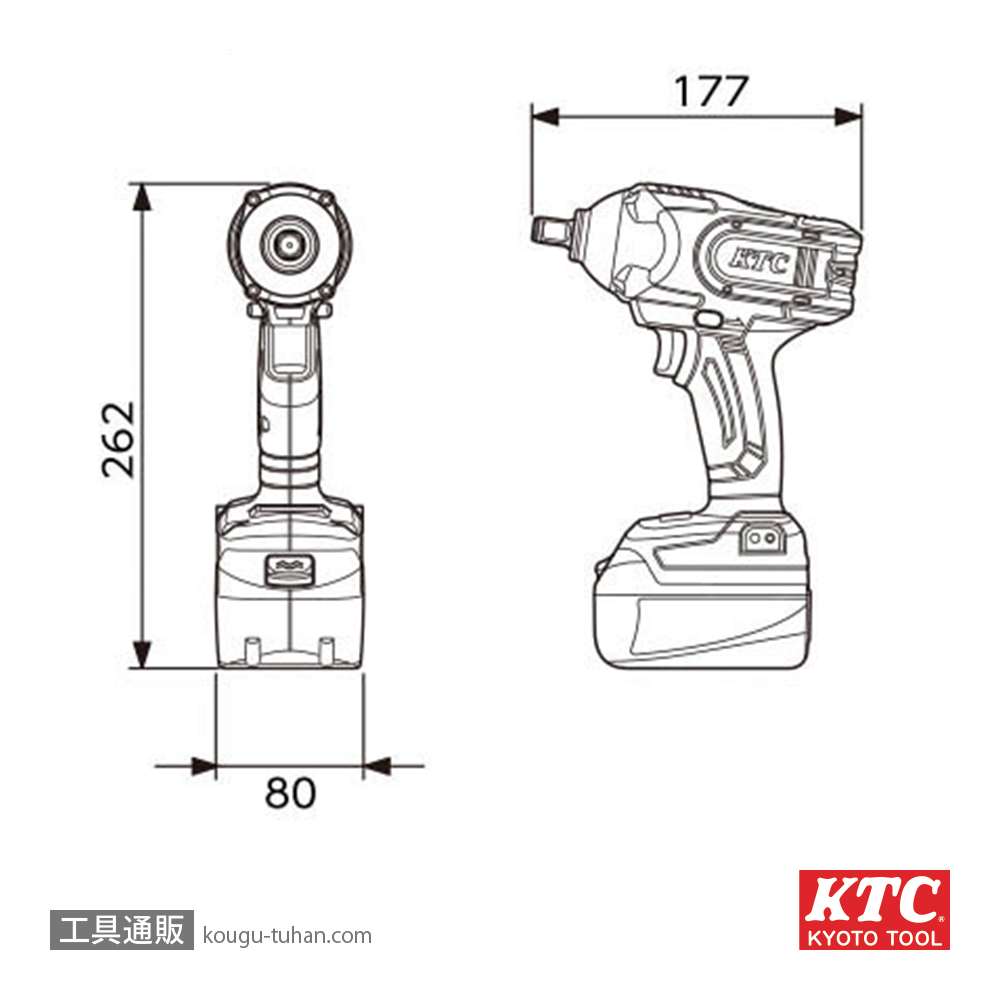 KTC JTAE411A 12.7Sコードレストルクリミットインパクトレンチセットの画像