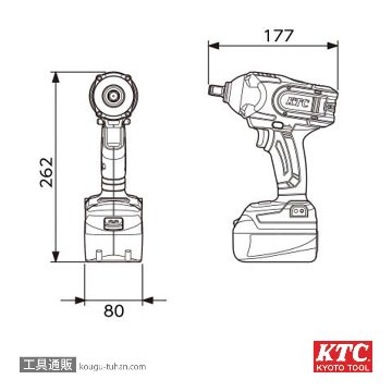 KTC JTAE411A 12.7Sコードレストルクリミットインパクトレンチセットの画像