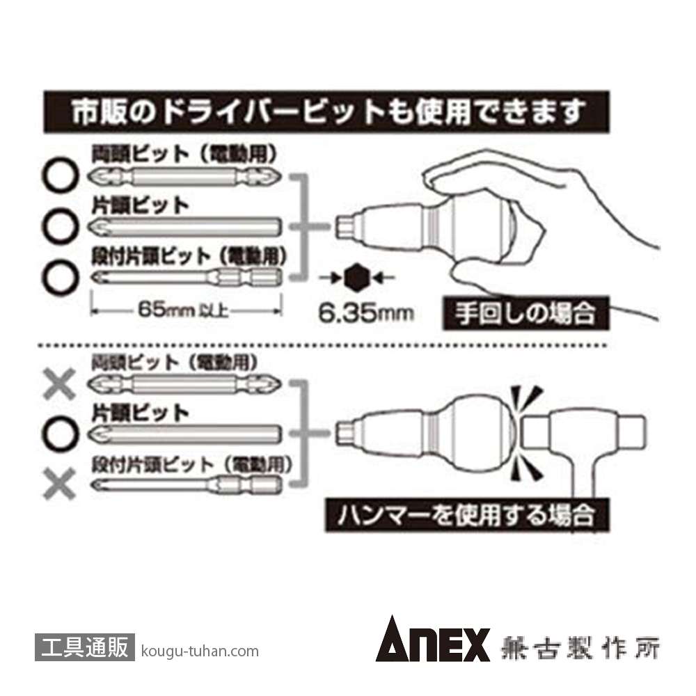 ANEX NO.7755-M6 叩ける差替ドライバー -6X135の画像