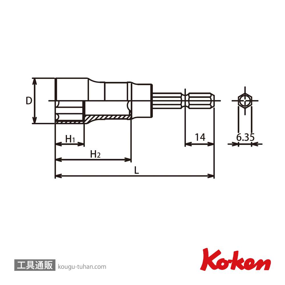 コーケン BD014XN-17SF 1/4"Hサーフェイスセミディープリードソケットの画像