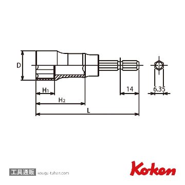 コーケン BD014XN-17SF 1/4"Hサーフェイスセミディープリードソケットの画像
