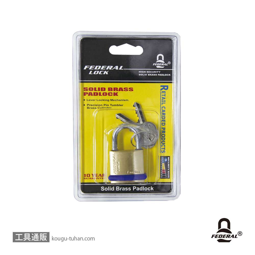 FEDERAL LOCK F30-P 南京錠 PEリング付 30mmの画像