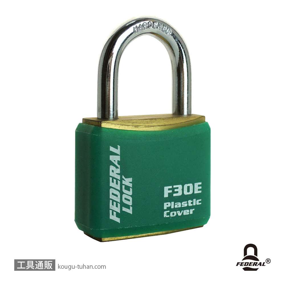 FEDERAL LOCK F30E-GN-P 南京錠ボディーカバー付 30mm グリーンの画像