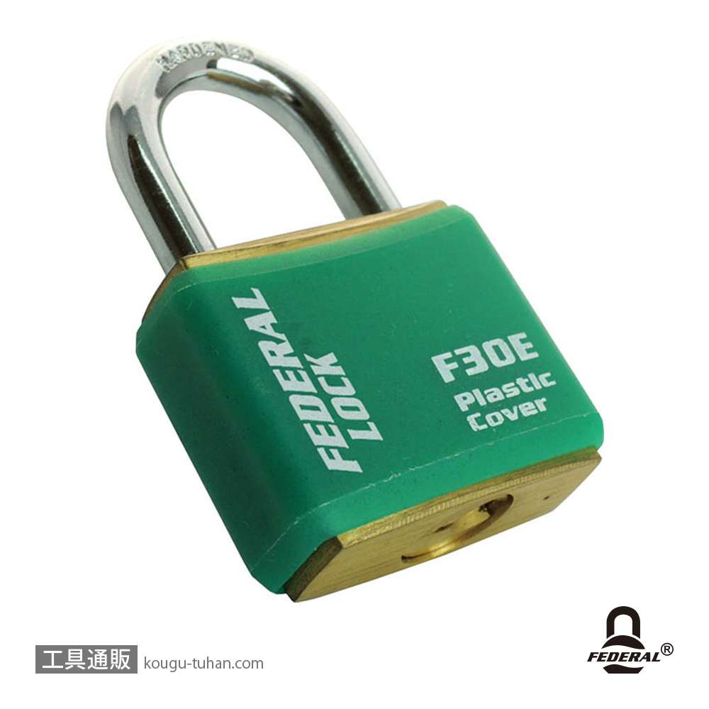 FEDERAL LOCK F30E-GN-P 南京錠ボディーカバー付 30mm グリーンの画像