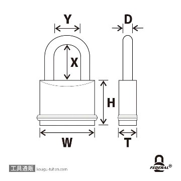 FEDERAL LOCK F60-P 南京錠 PEリング付 60mmの画像
