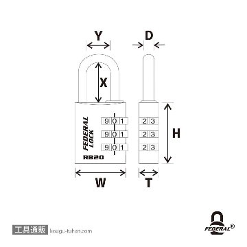 FEDERAL LOCK RB20-P ダイヤル式南京錠 20mmの画像