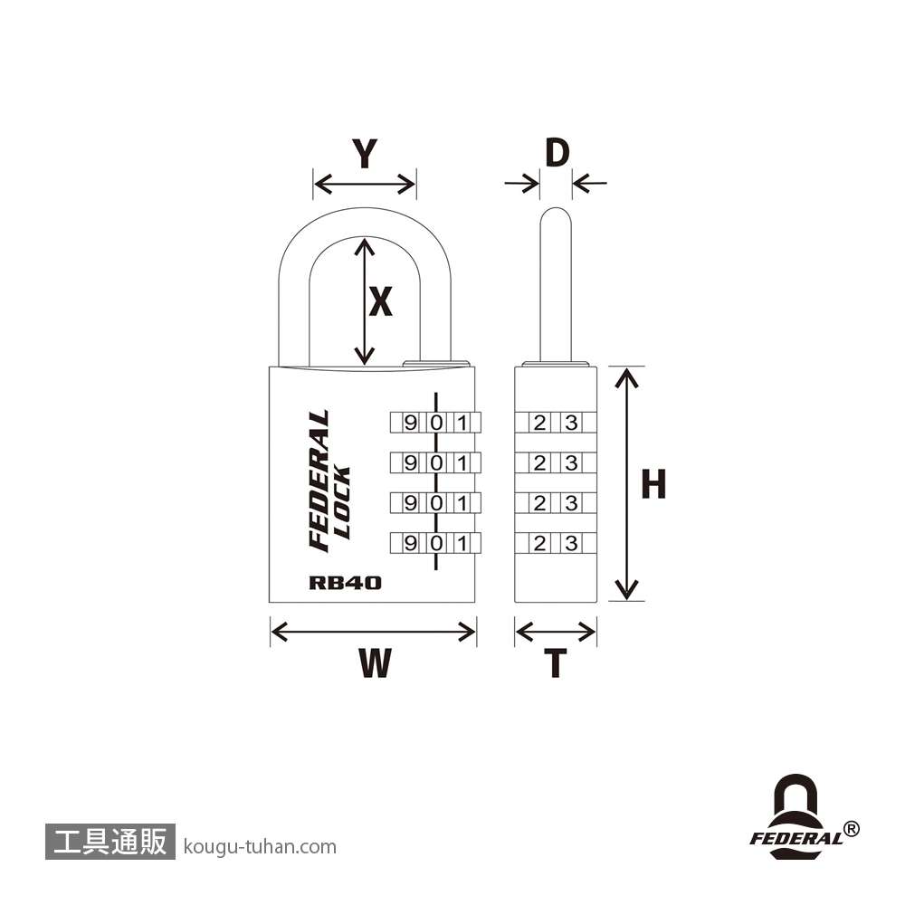 FEDERAL LOCK RB40-P ダイヤル式南京錠 40mmの画像