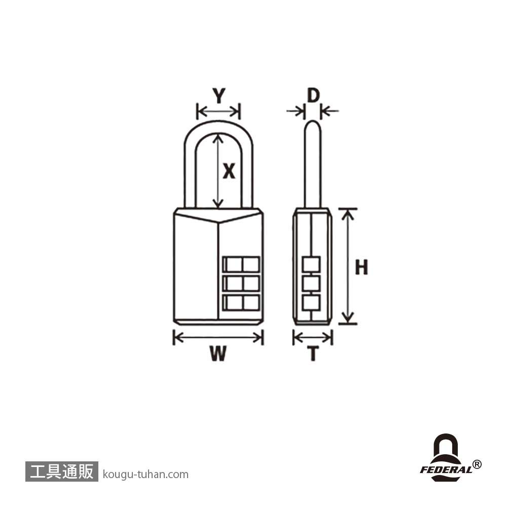 FEDERAL LOCK 363-BK-P ダイヤル式南京錠 20mmの画像